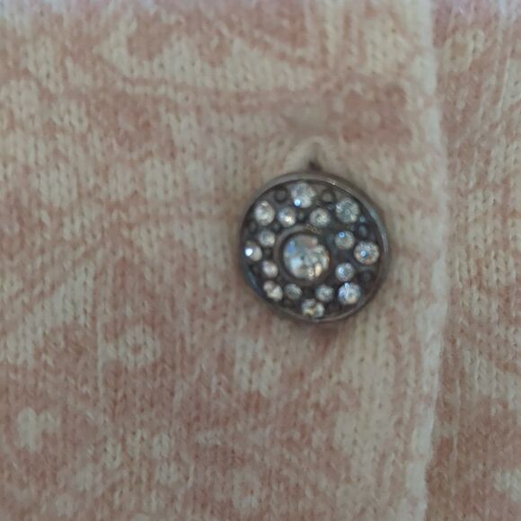 GAP Cardigan Med Dressy Pink/Cream Floral Cardigan Sweater Rhinestone Buttons - Picture 4 of 8